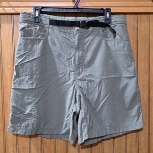 Columbia‎ Hiking Shorts Women Sz 14 Green Built In Front Belt Pockets Nylon